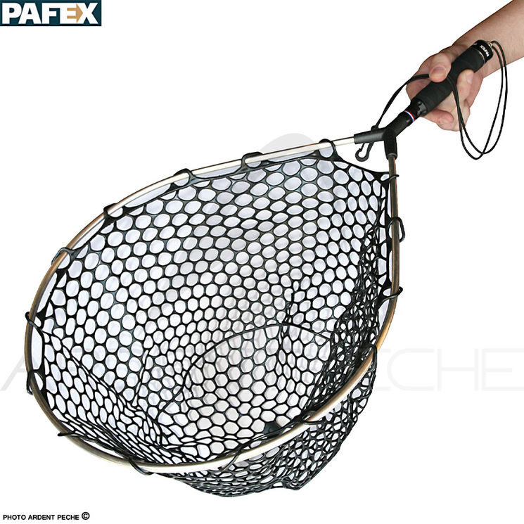 Epuisette PAFEX Flynet filet caoutchouc manche carbone poignée mousse EVA