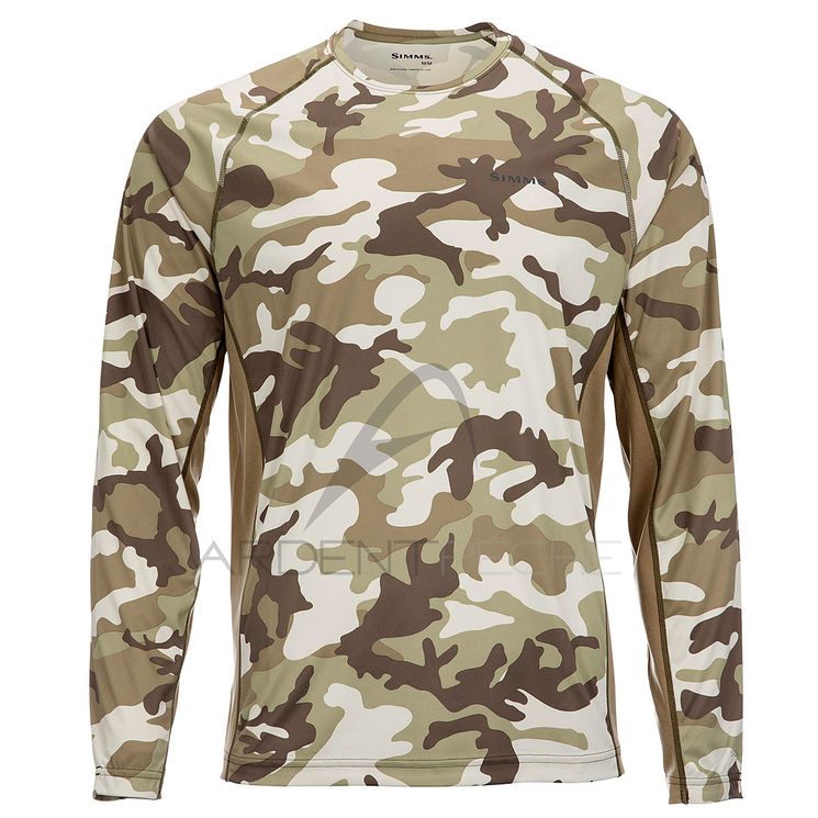 Tee shirt SIMMS Solarflex crewneck prints Woodland camo sandbar